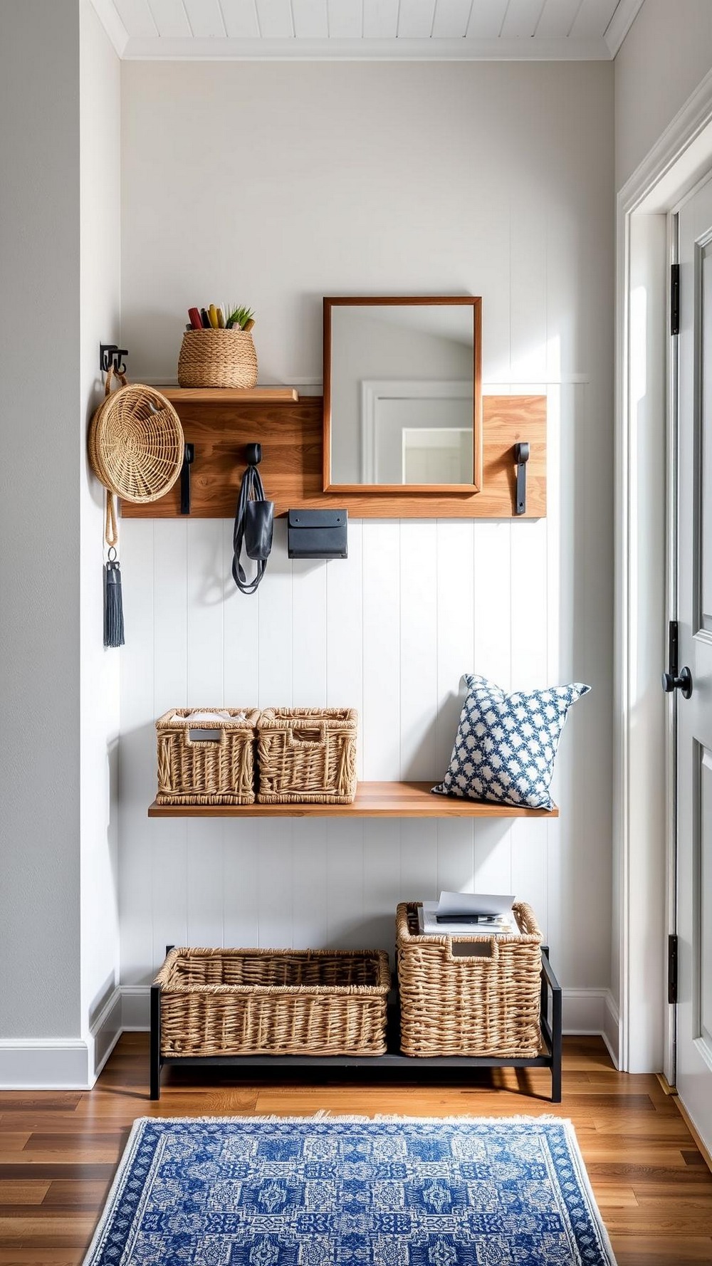 Create a Compact Entryway with Hooks Peg Rail and a Shelf