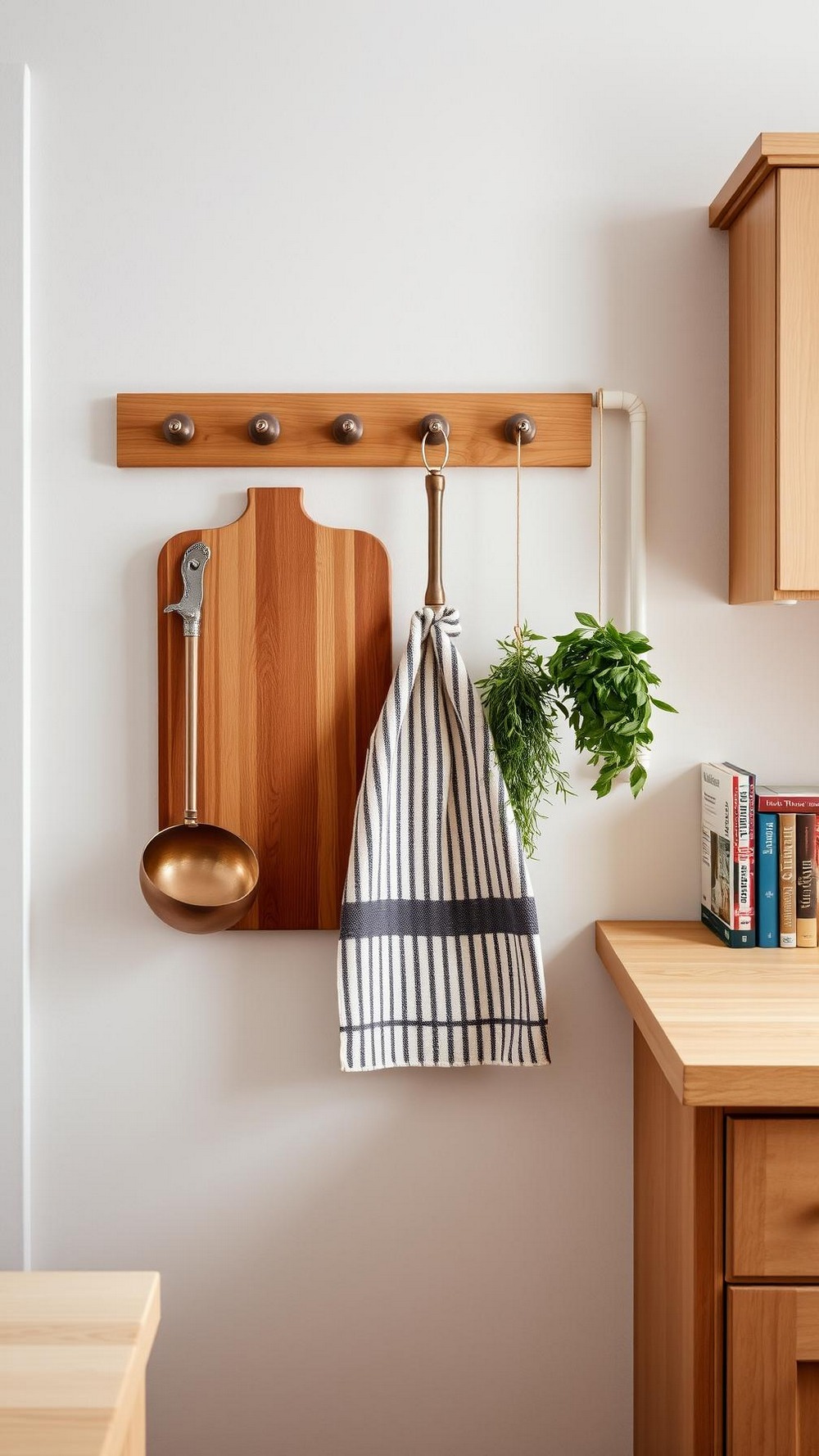 Peg Rail and Slim Ledge for Cutting Boards Linens and Copper