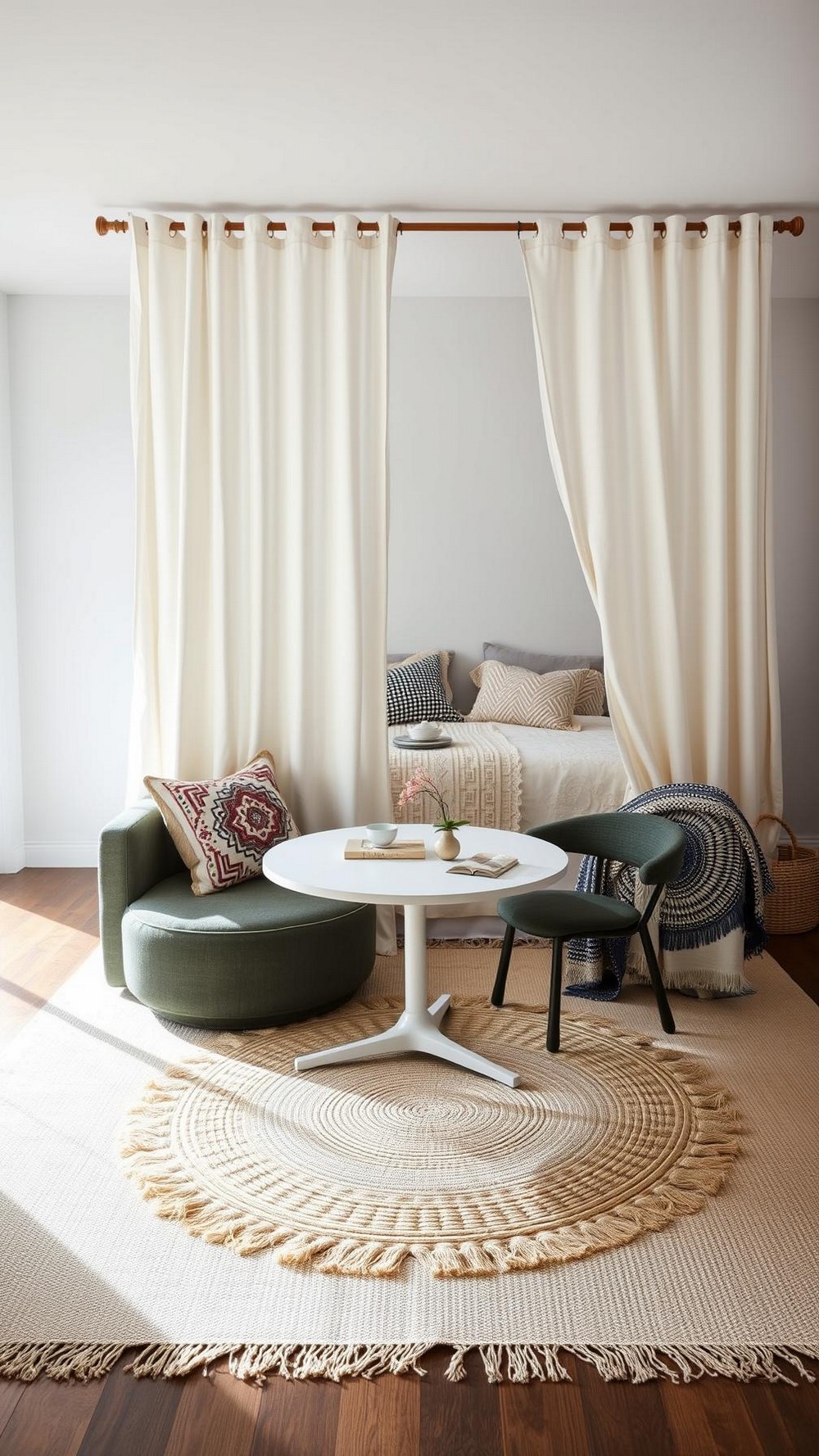 Zone with Rugs and Curtains to “Build Rooms” Without Walls