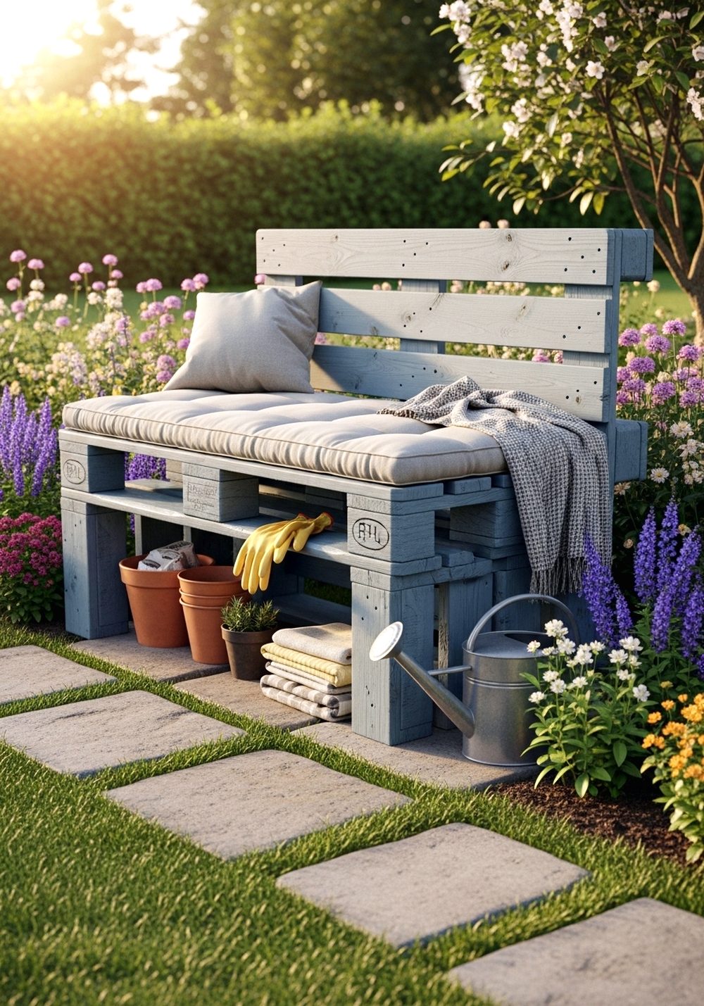 Pallet Garden Bench with Storage