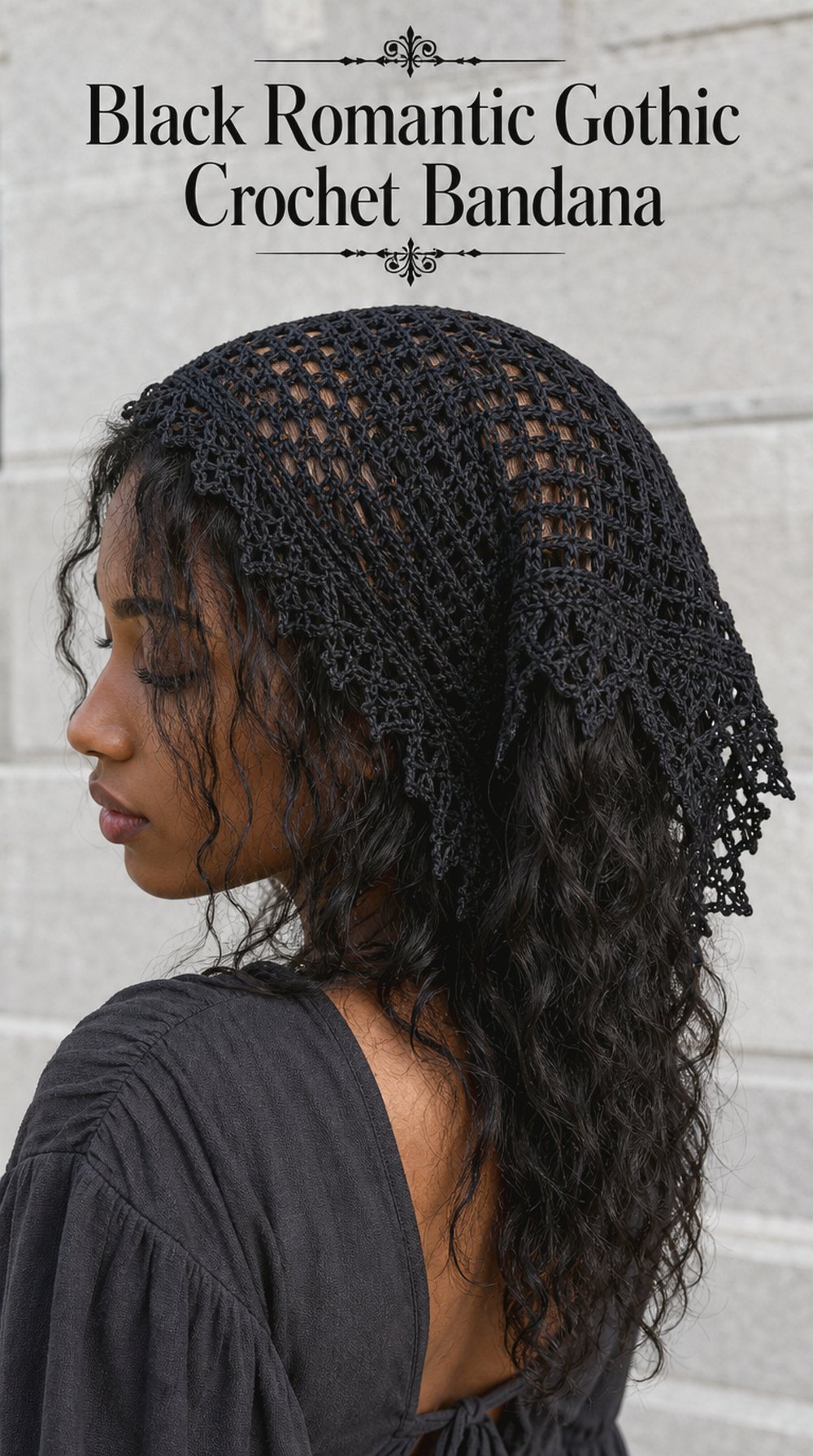 Black Romantic Gothic Crochet Bandana