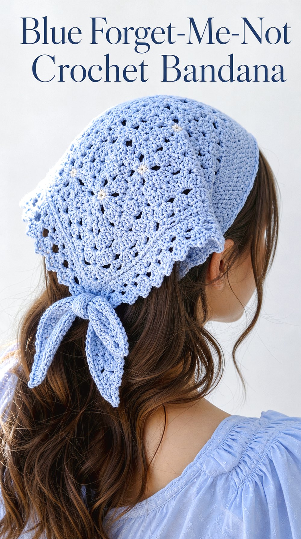 Blue Forget Me Not Crochet Bandana