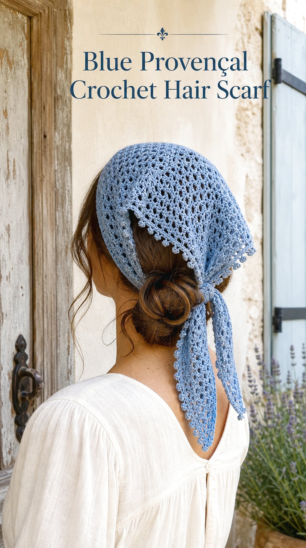 Blue Provençal Crochet Hair Scarf