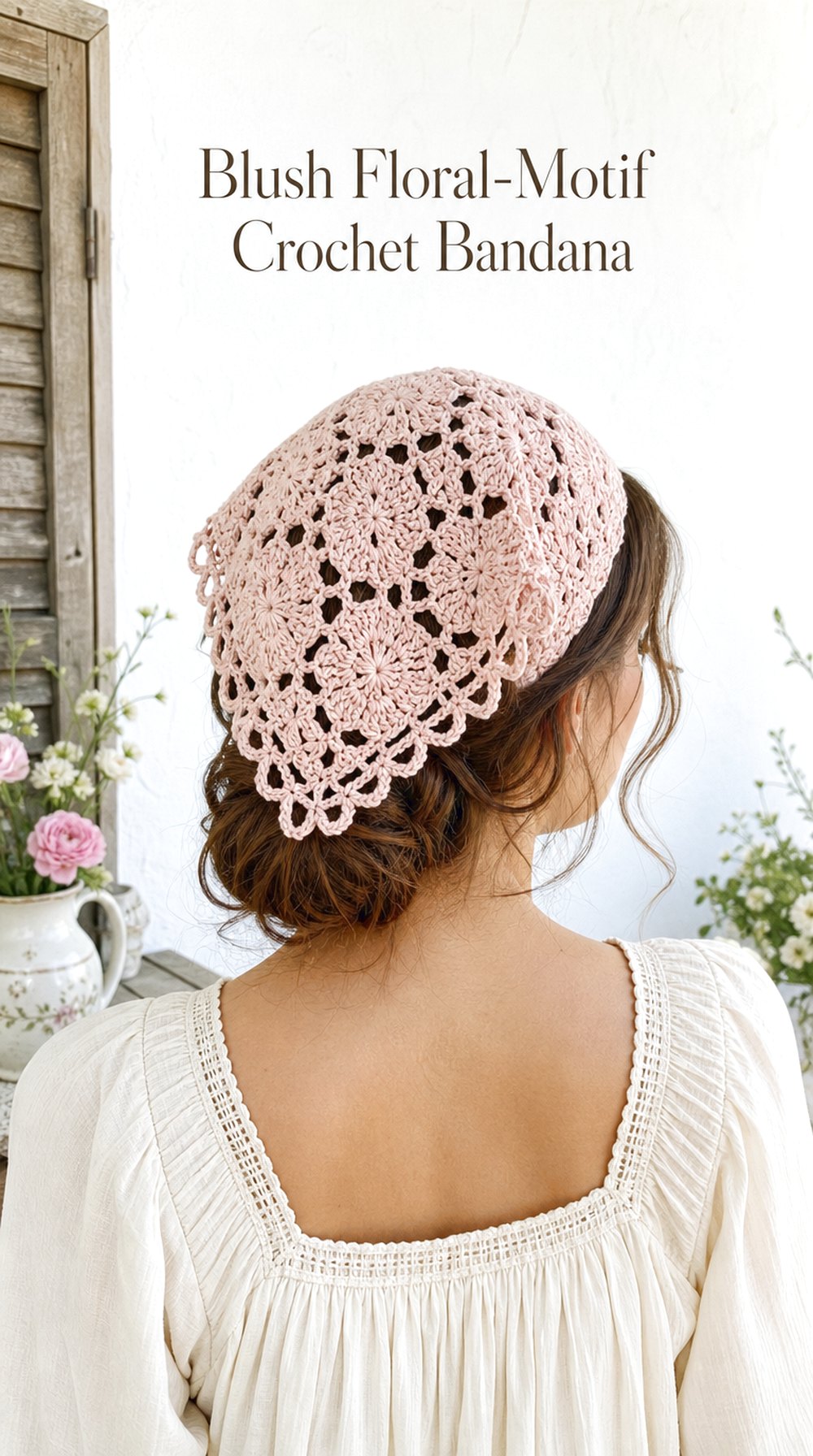 Blush Floral Motif Crochet Bandana