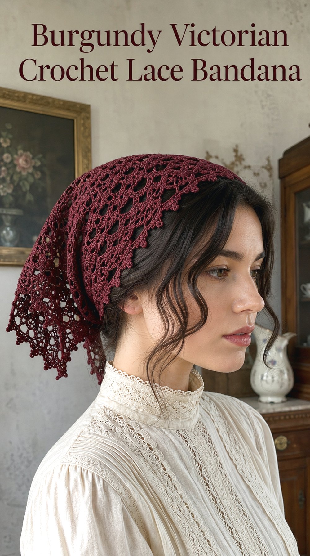 Burgundy Victorian Crochet Lace Bandana