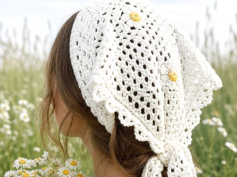 Chamomile White Crochet Hair Scarf