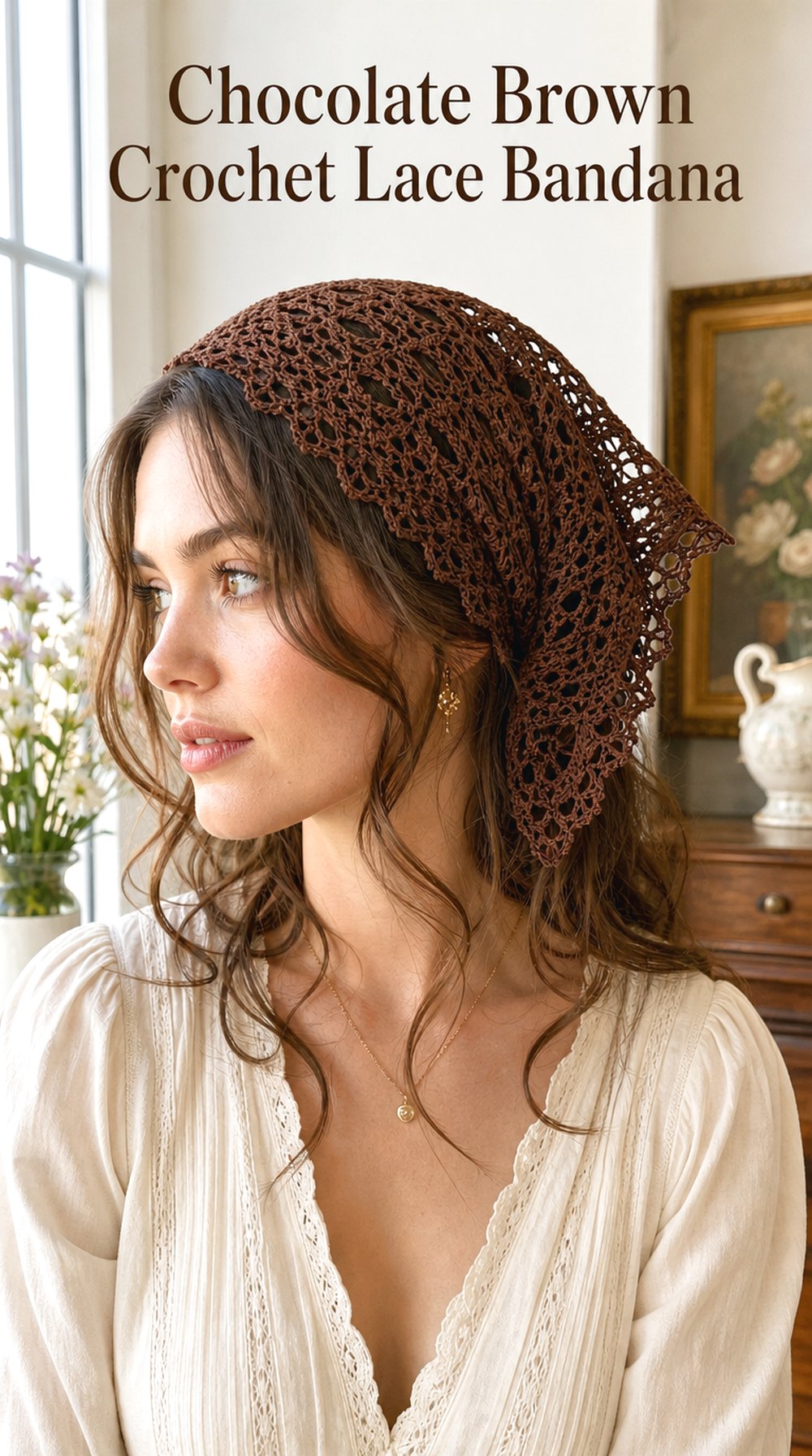 Chocolate Brown Crochet Lace Bandana