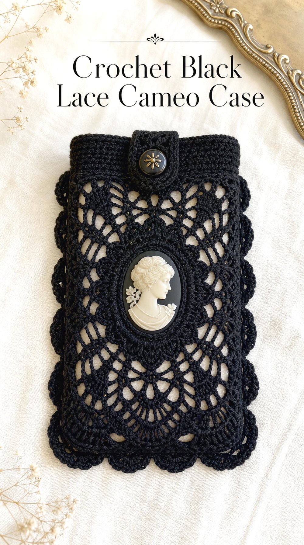 Crochet Black Lace Cameo Case