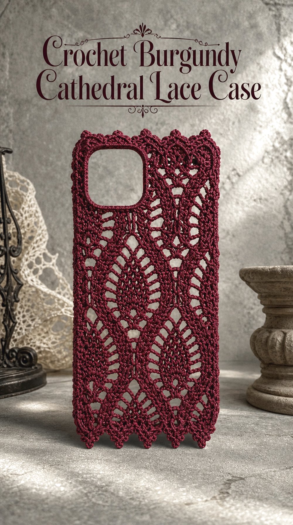 Crochet Burgundy Cathedral Lace Case