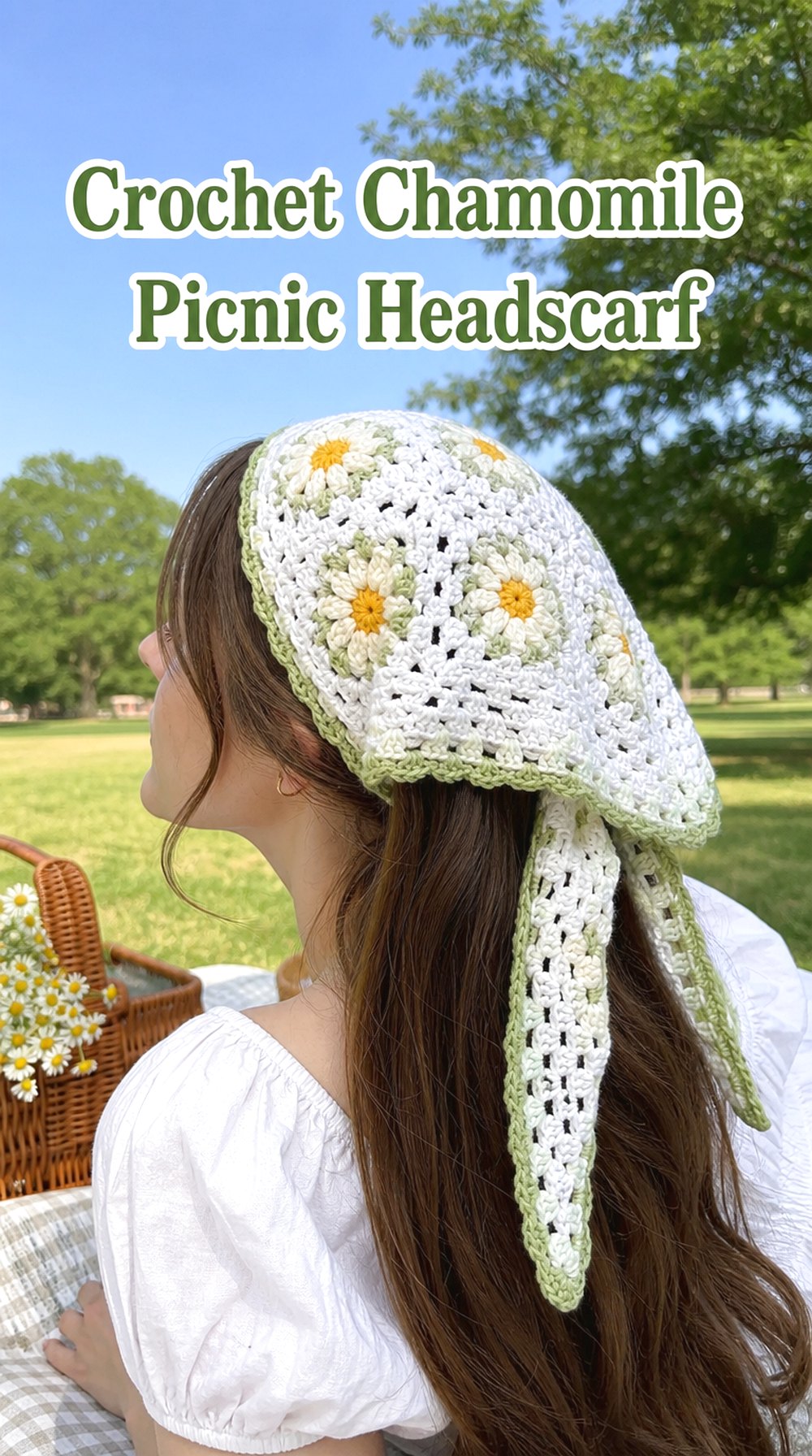 Crochet Chamomile Picnic Headscarf