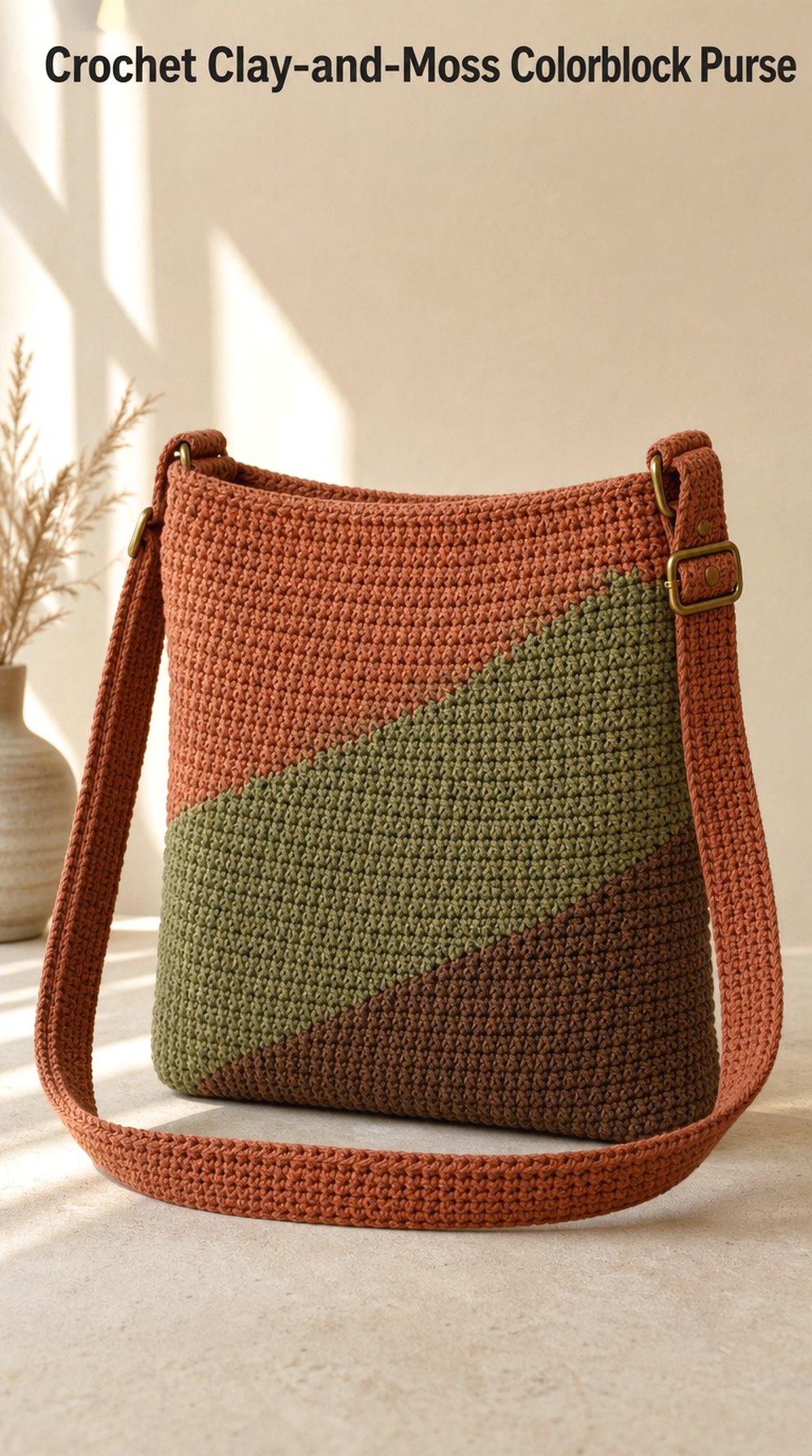 Crochet Clay and Moss Colorblock Purse