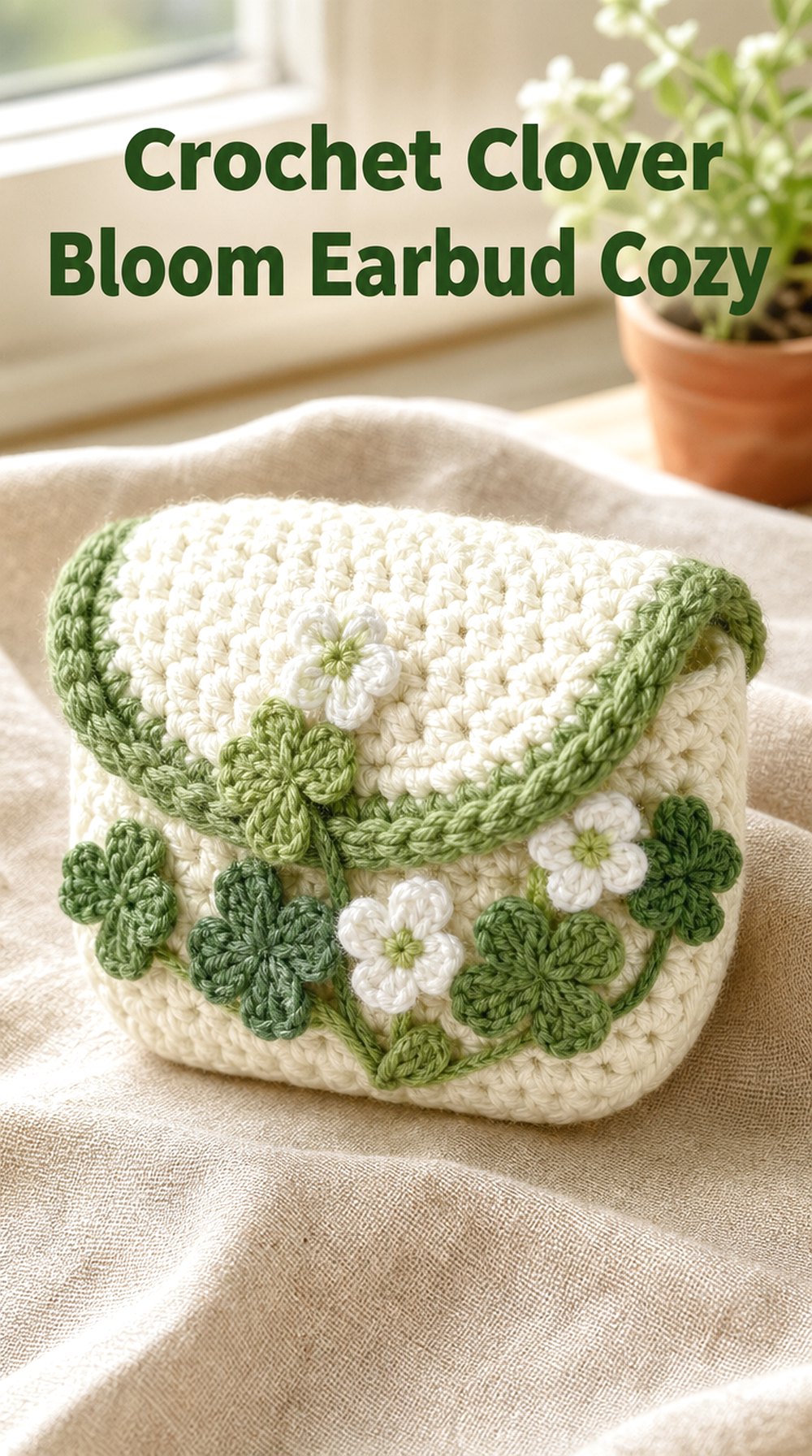 Crochet Clover Bloom Earbud Cozy