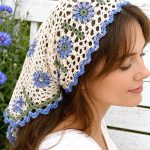Crochet Cornflower Lace Headscarf