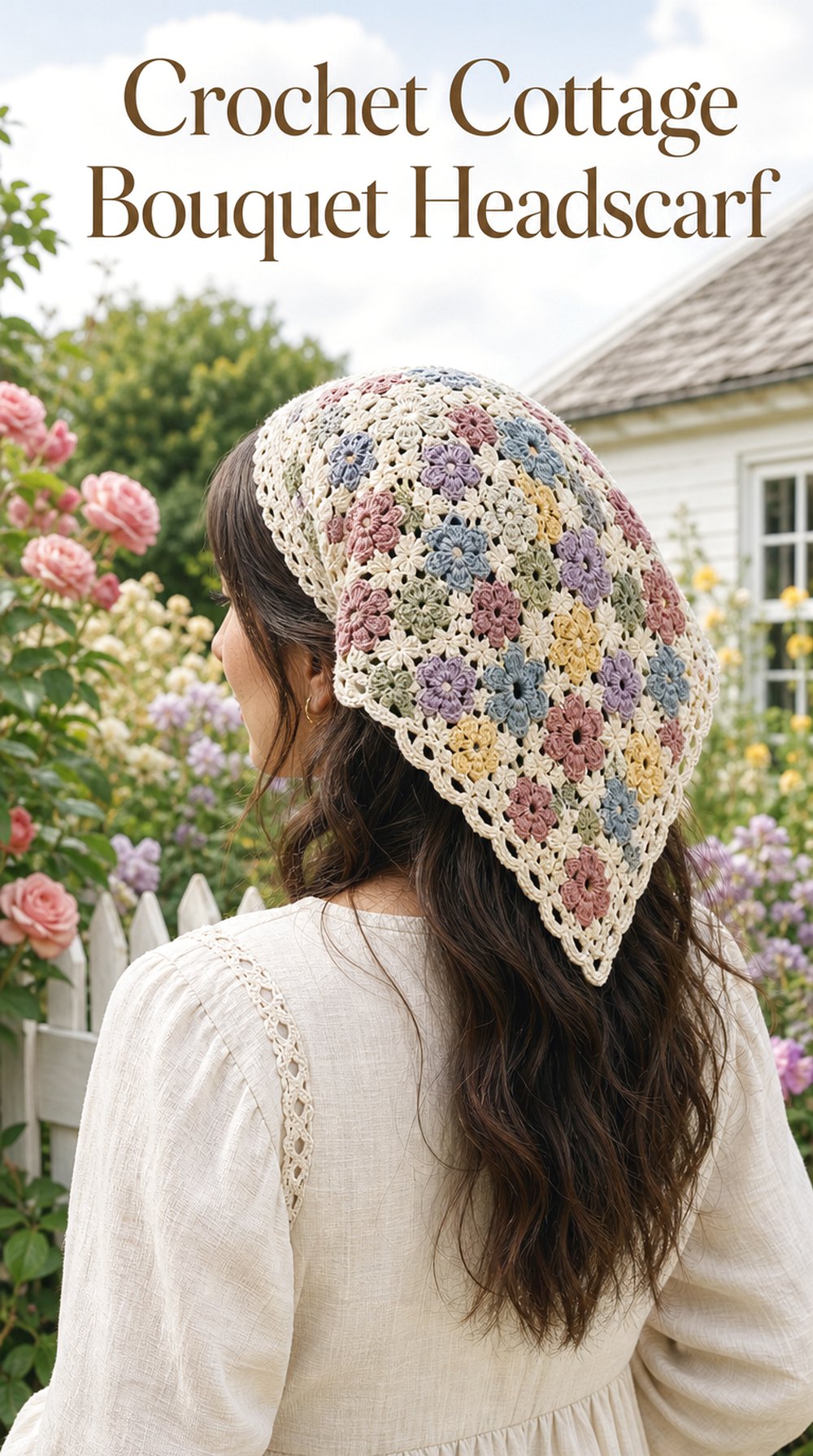 Crochet Cottage Bouquet Headscarf