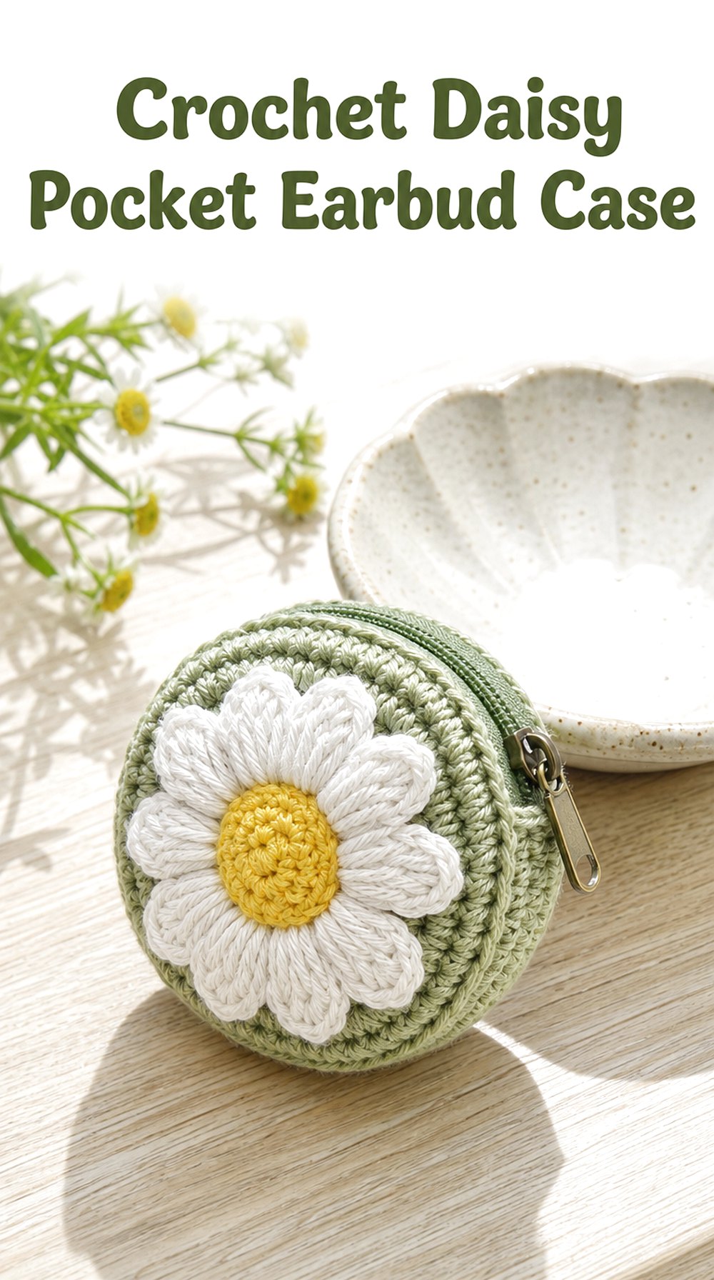 Crochet Daisy Pocket Earbud Case