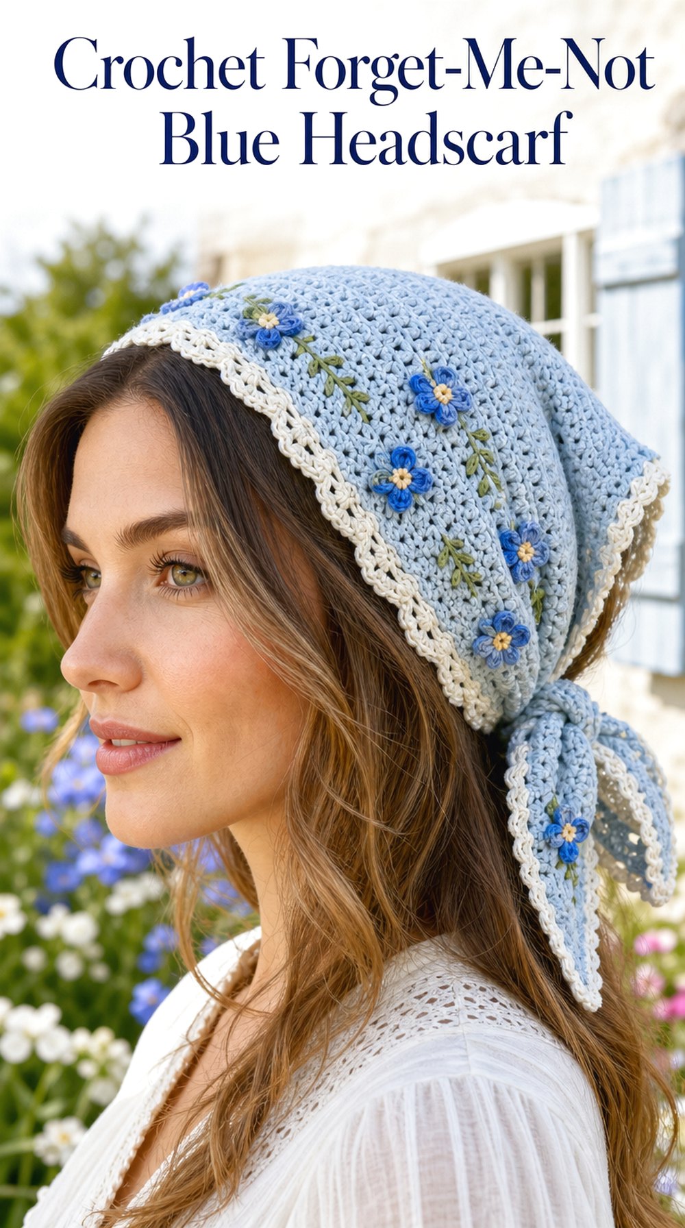 Crochet Forget Me Not Blue Headscarf