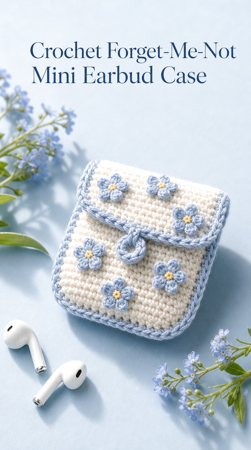 Crochet Forget Me Not Mini Earbud Case