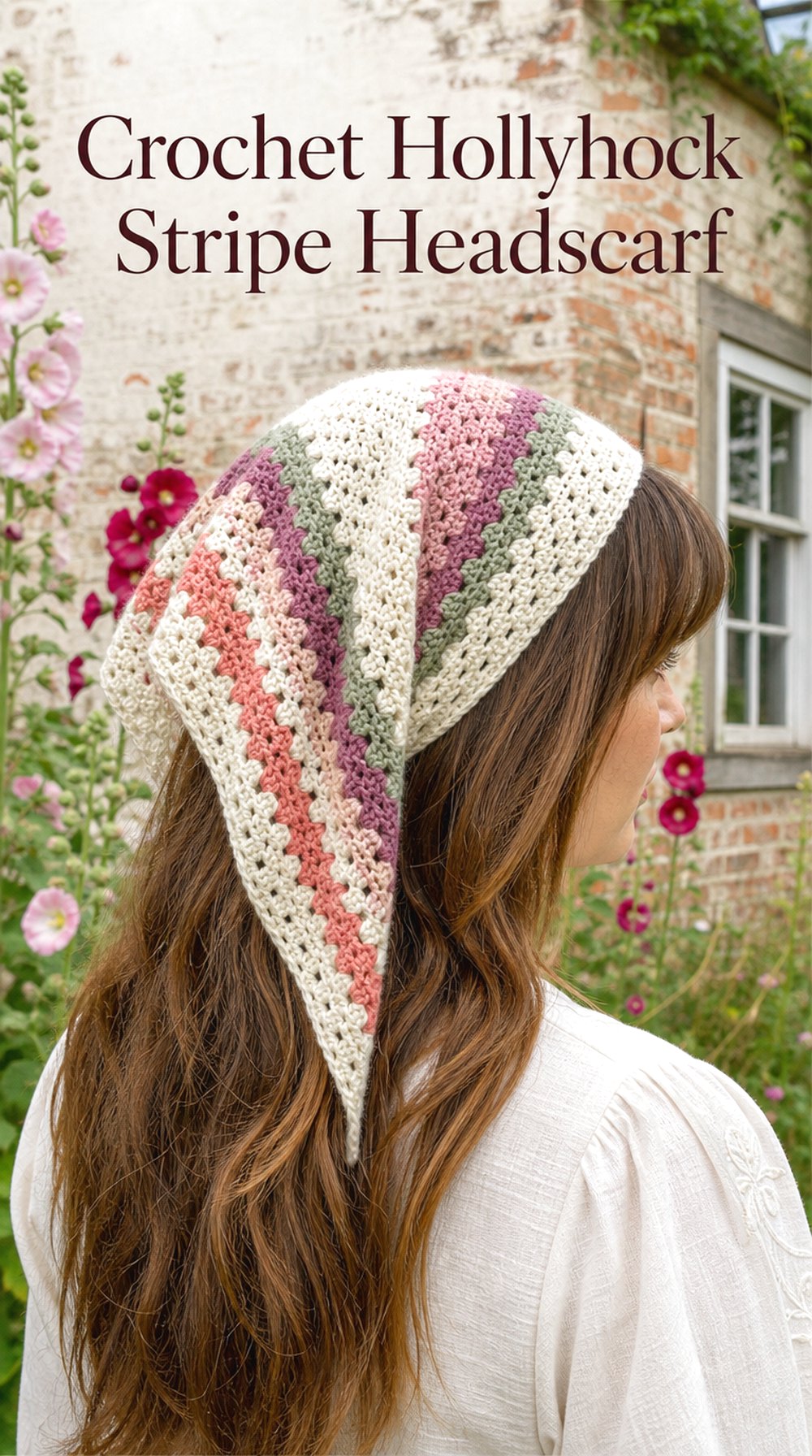 Crochet Hollyhock Stripe Headscarf