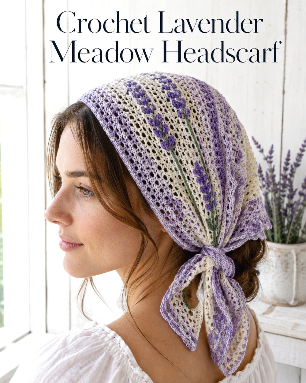 Crochet Lavender Meadow Headscarf