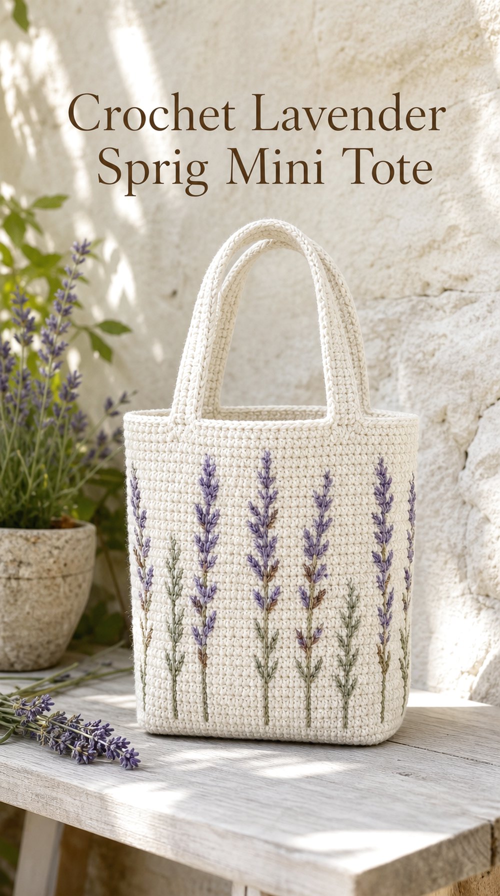Crochet Lavender Sprig Mini Tote