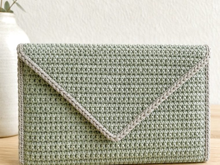Crochet Lichen Sage Envelope Purse