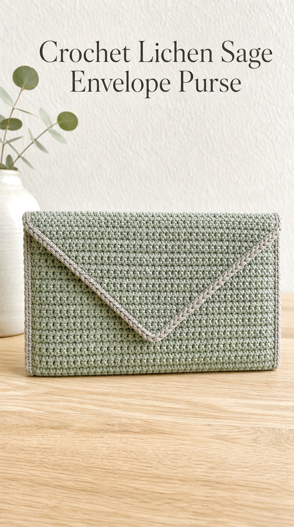 Crochet Lichen Sage Envelope Purse