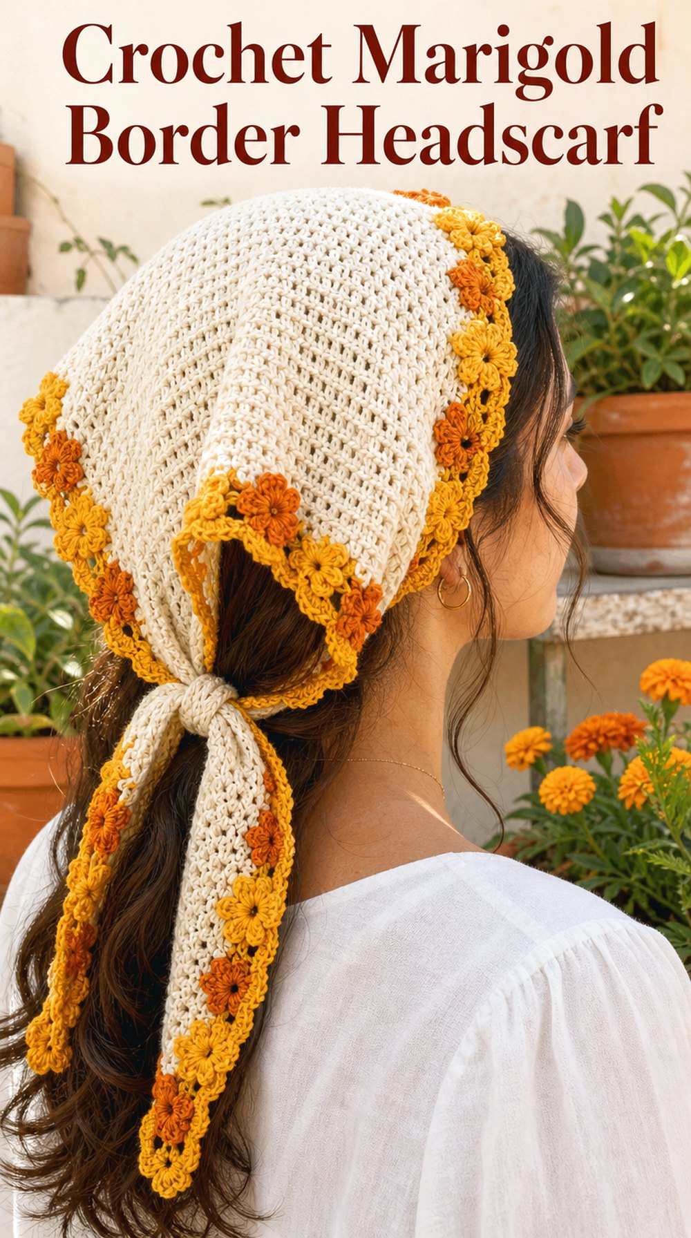 Crochet Marigold Border Headscarf