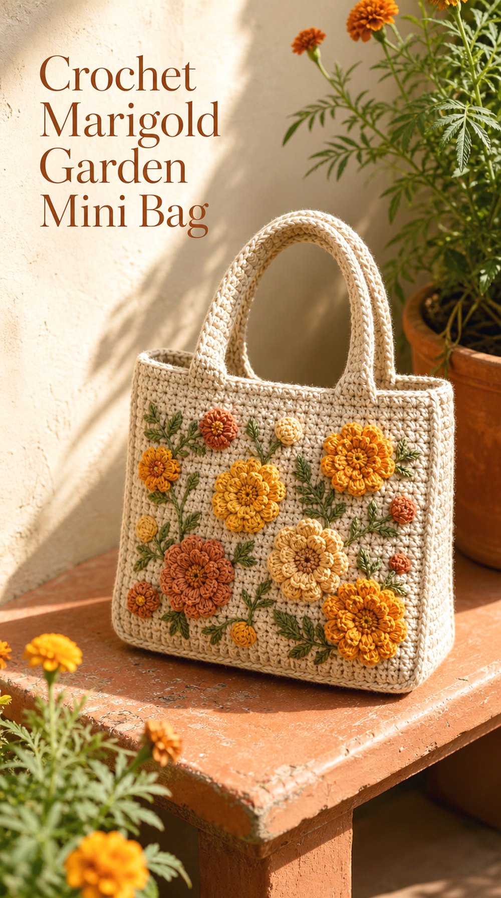 Crochet Marigold Garden Mini Bag