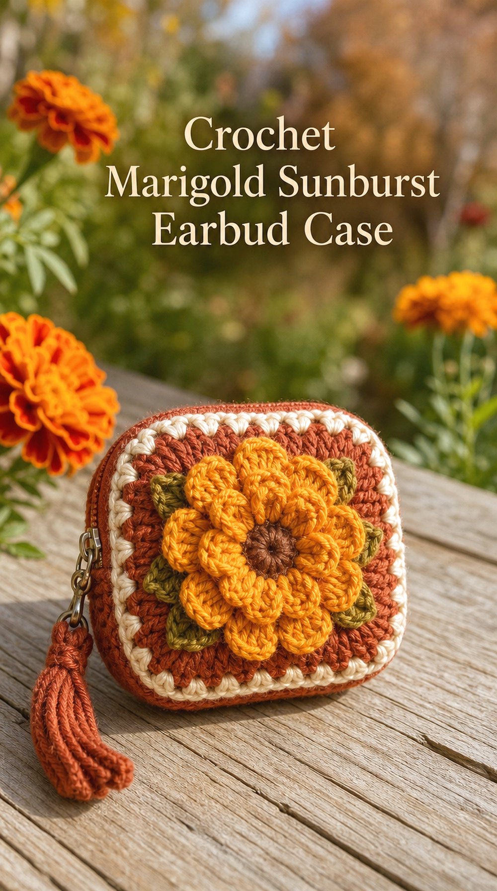 Crochet Marigold Sunburst Earbud Case