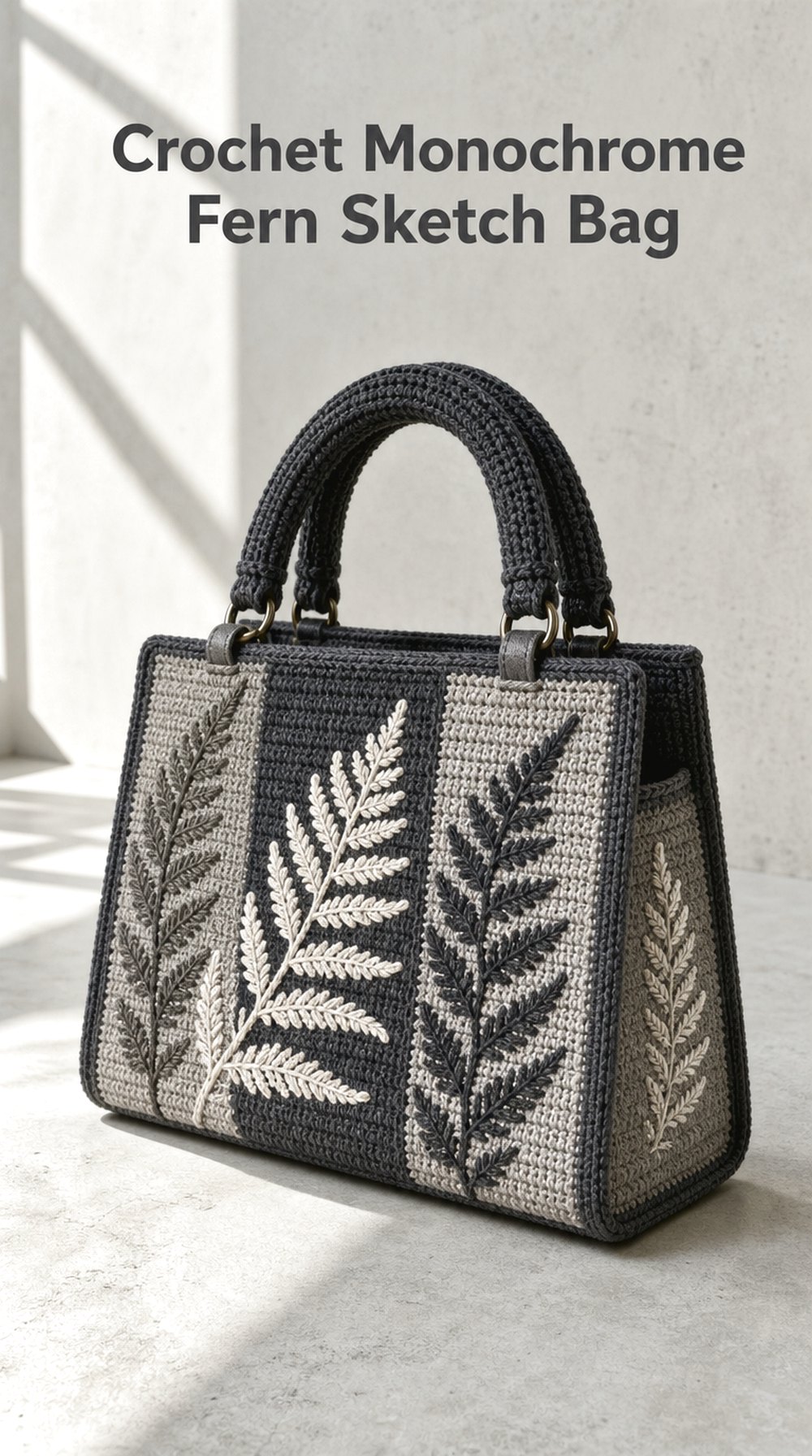 Crochet Monochrome Fern Sketch Bag