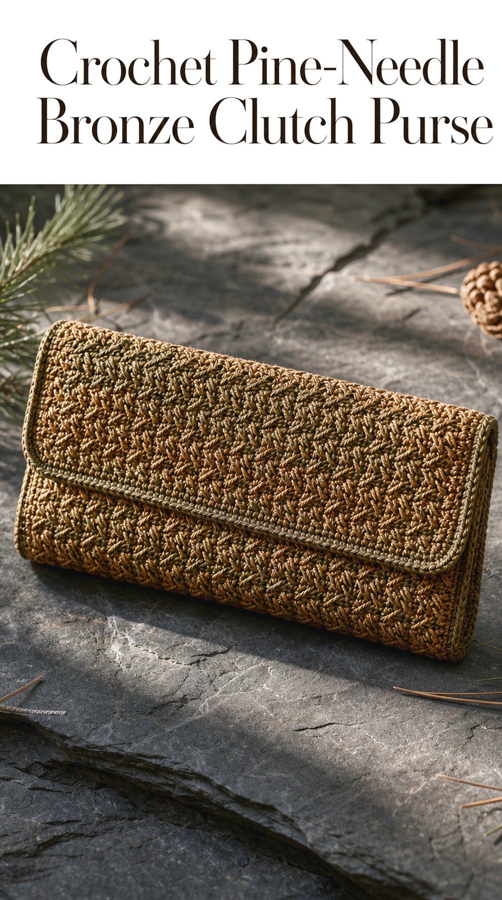 Crochet Pine Needle Bronze Clutch Purse