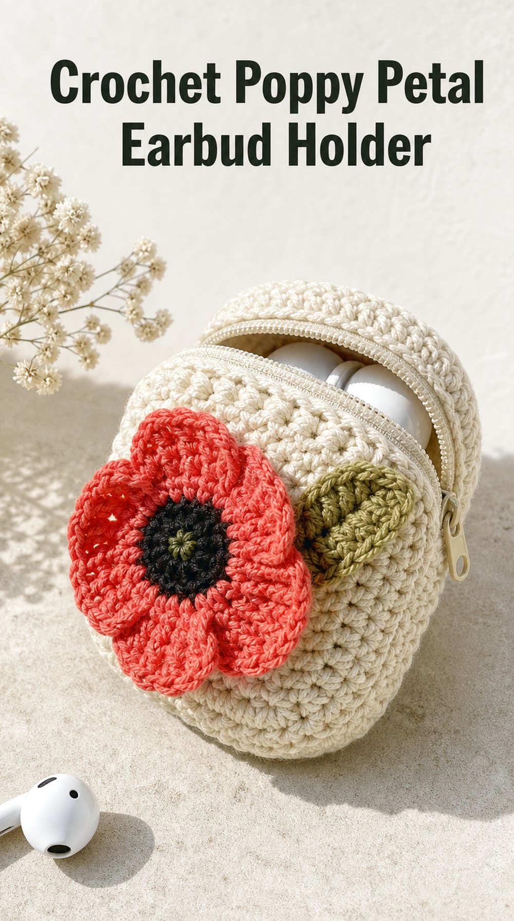 Crochet Poppy Petal Earbud Holder
