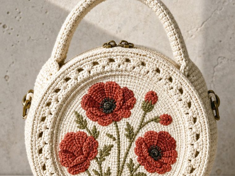 Crochet Poppy Plate Mini Bag