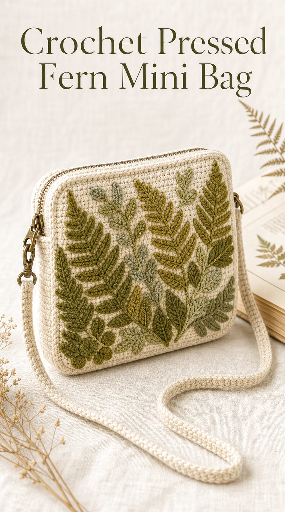 Crochet Pressed Fern Mini Bag