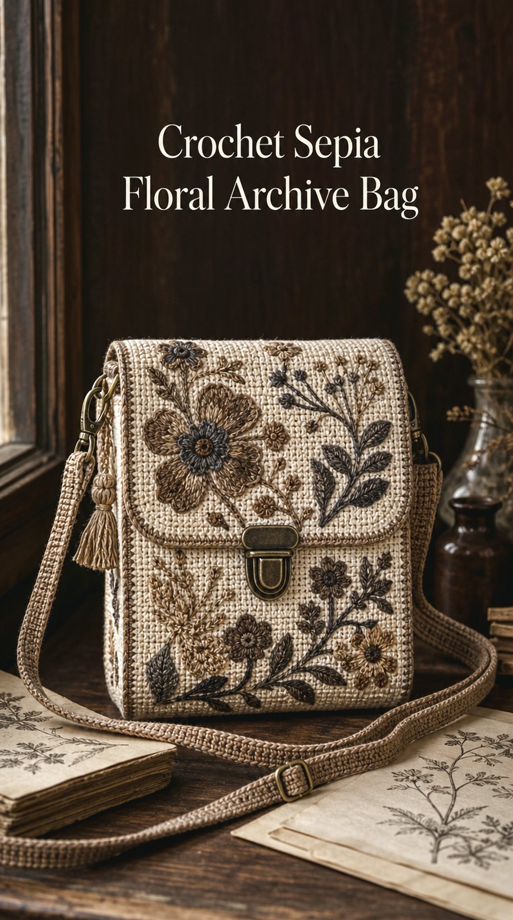 Crochet Sepia Floral Archive Bag