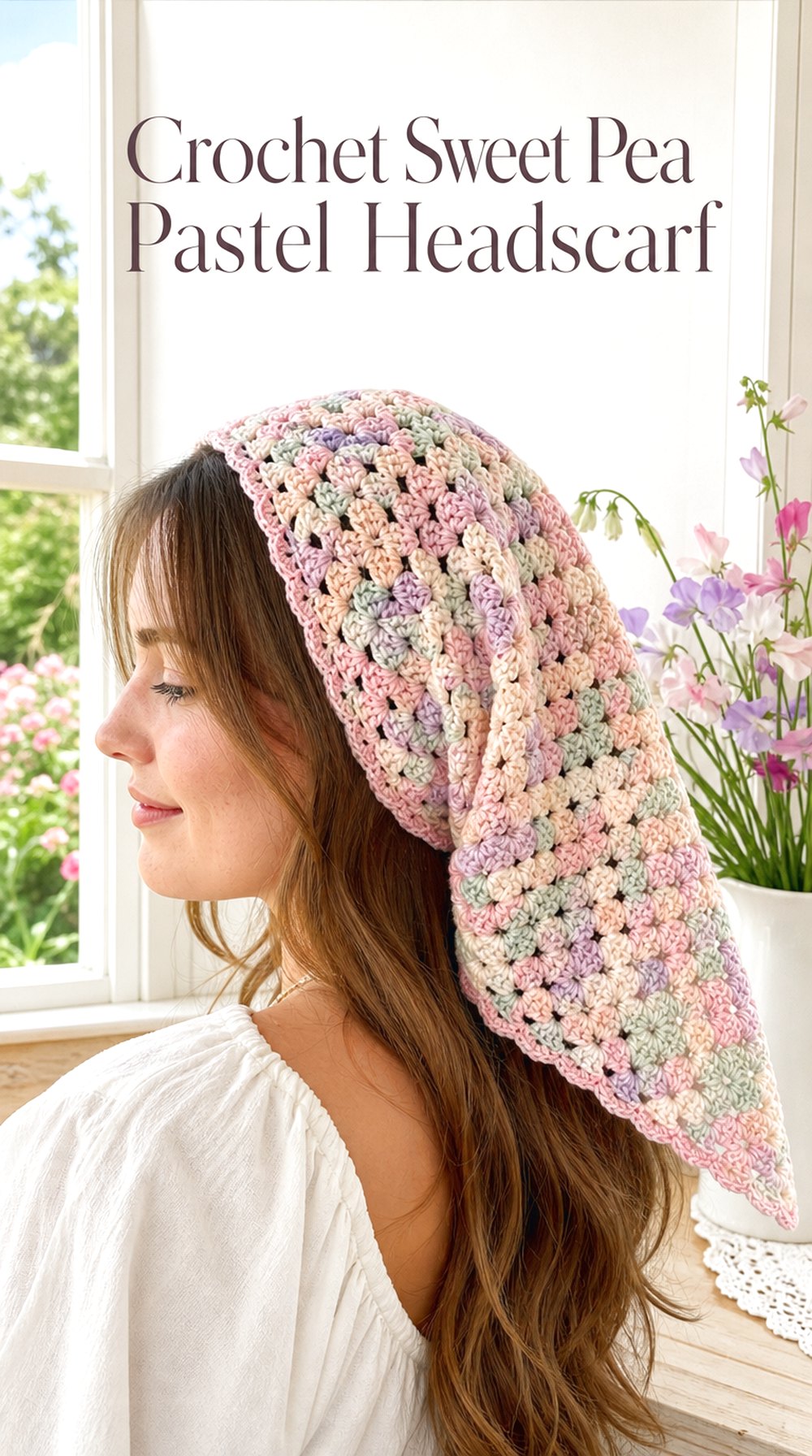 Crochet Sweet Pea Pastel Headscarf