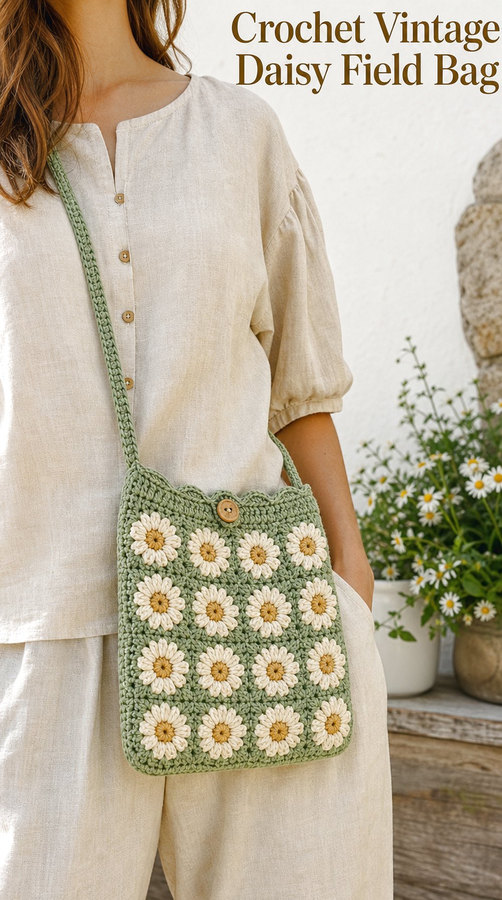 Crochet Vintage Daisy Field Bag