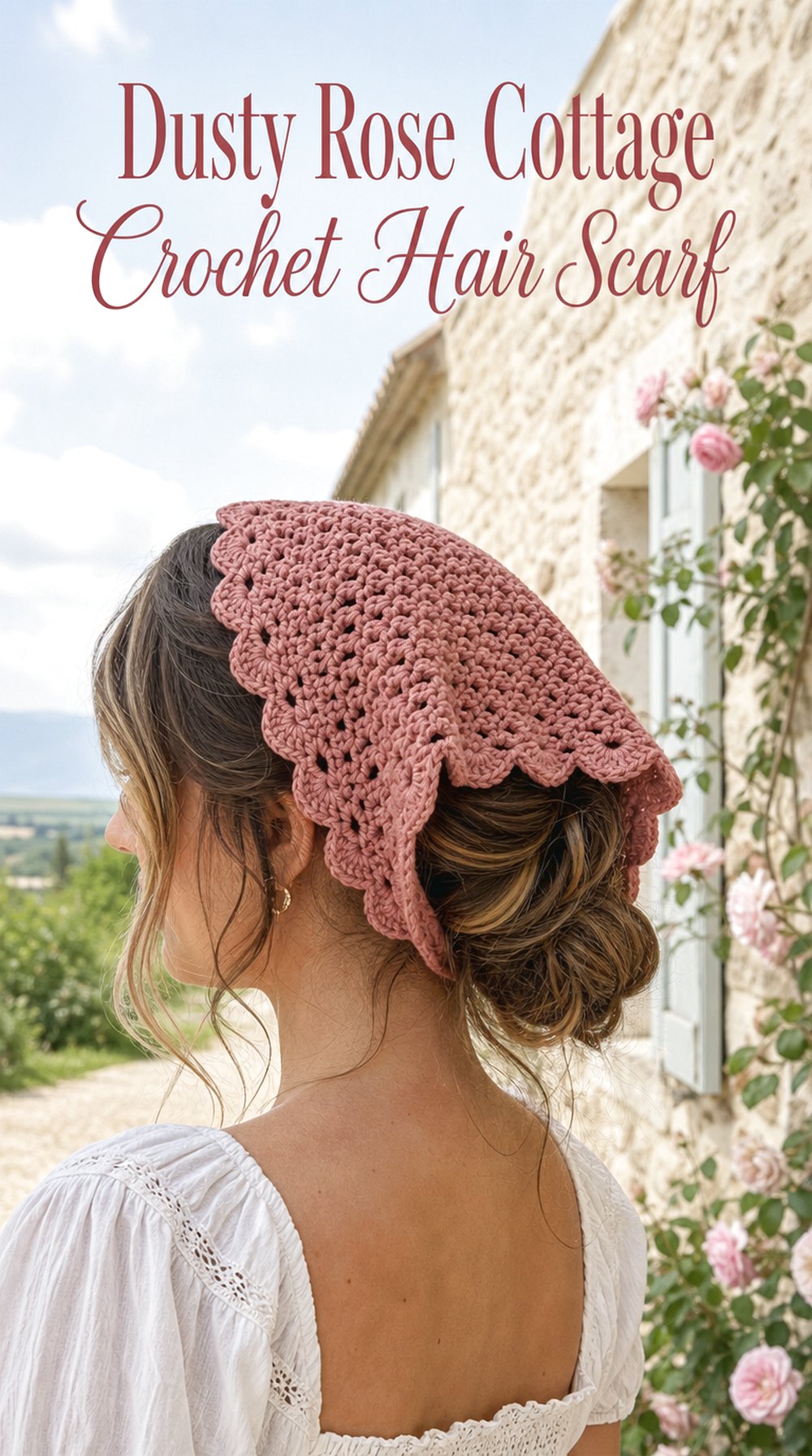 Dusty Rose Cottage Crochet Hair Scarf