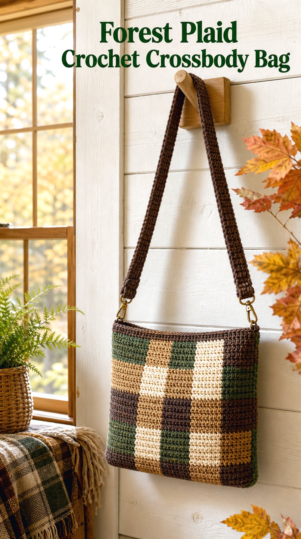 Forest Plaid Crochet Crossbody Bag