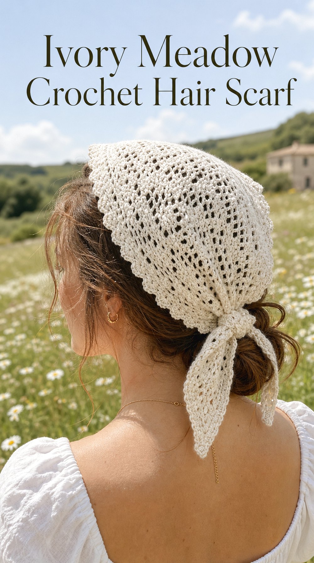 Ivory Meadow Crochet Hair Scarf