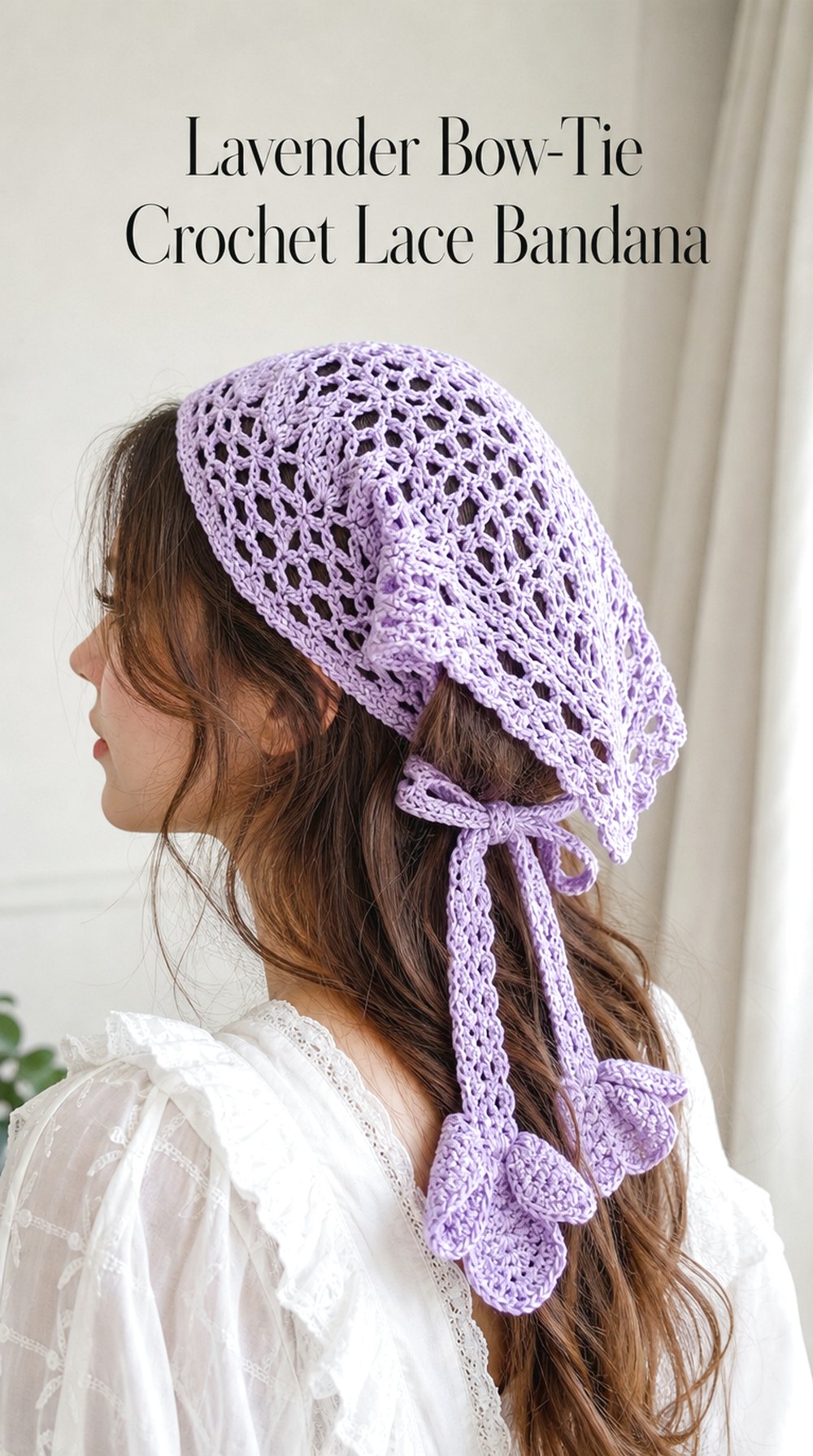 Lavender Bow Tie Crochet Lace Bandana