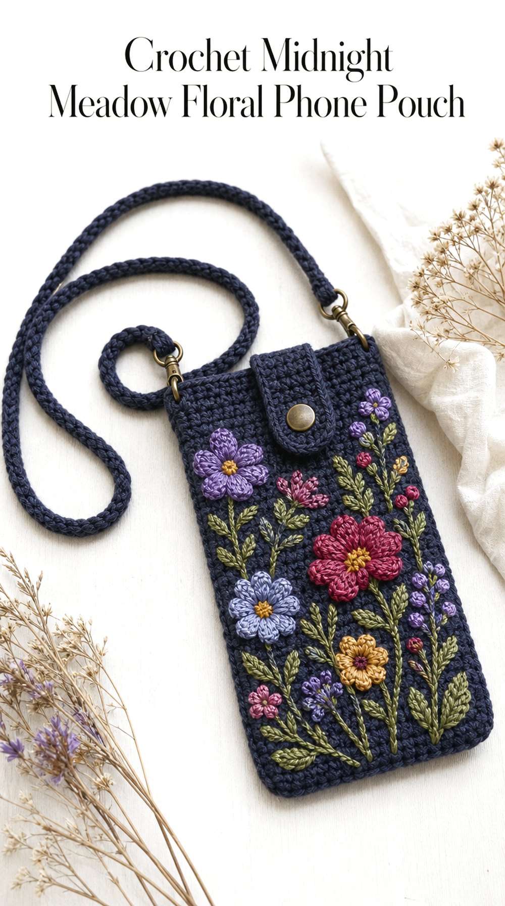 Midnight Meadow Floral Phone Pouch