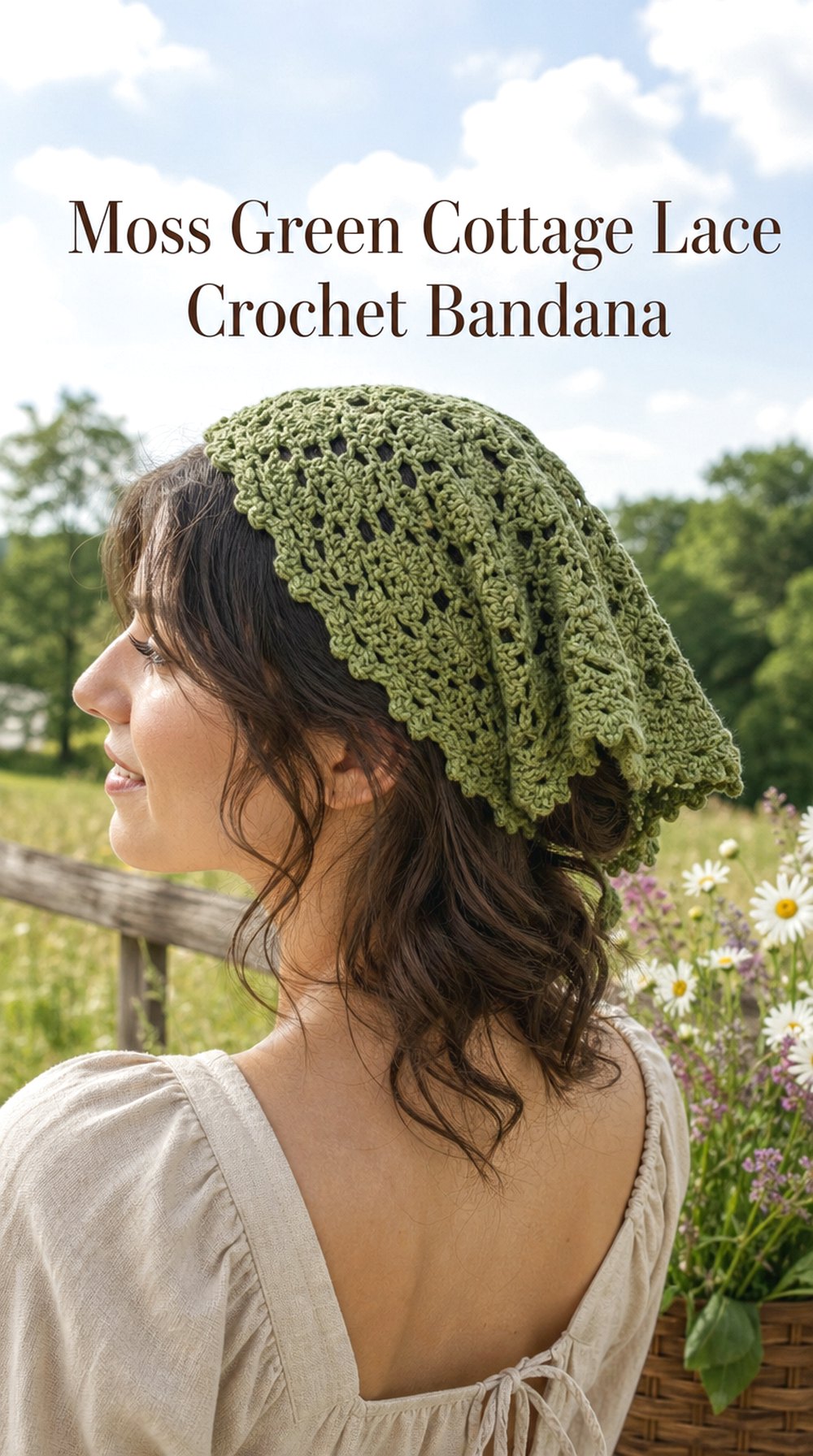 Moss Green Cottage Lace Crochet Bandana