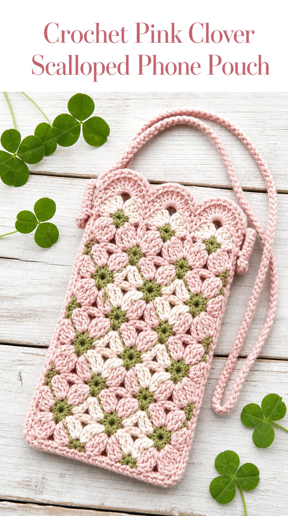 Pink Clover Scalloped Phone Pouch