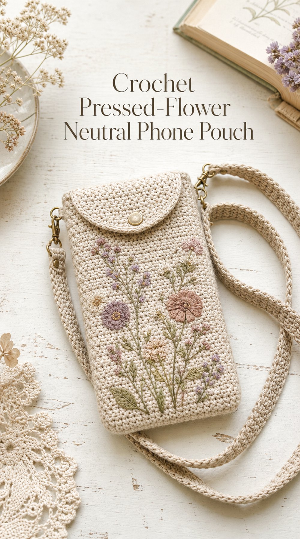 Pressed Flower Neutral Phone Pouch