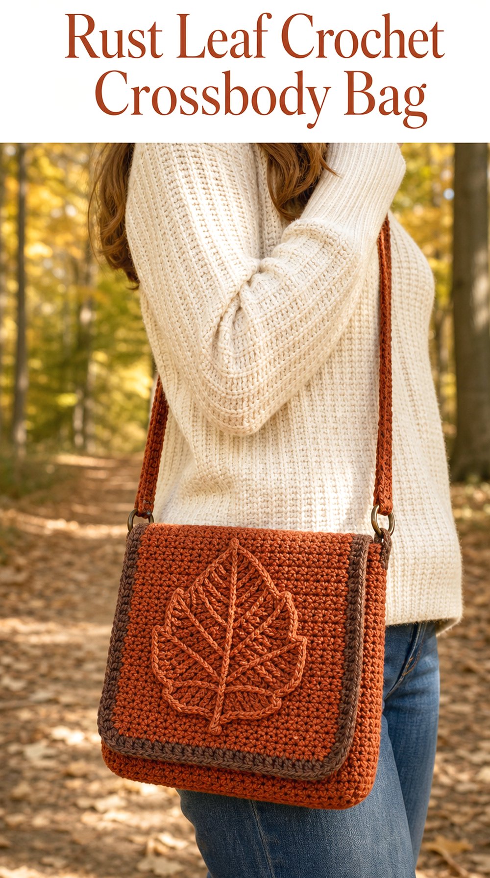 Rust Leaf Crochet Crossbody Bag