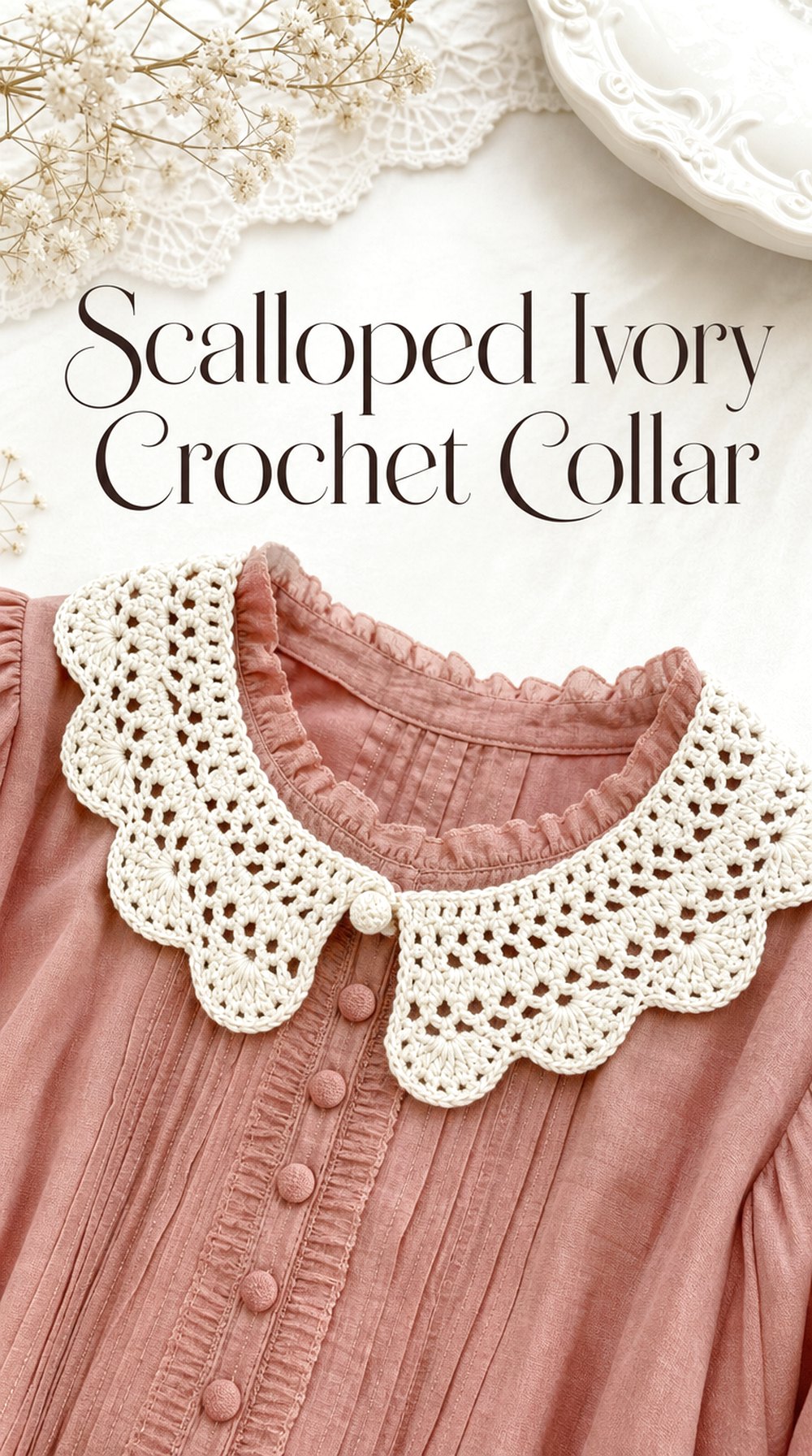 Scalloped Ivory Crochet Collar