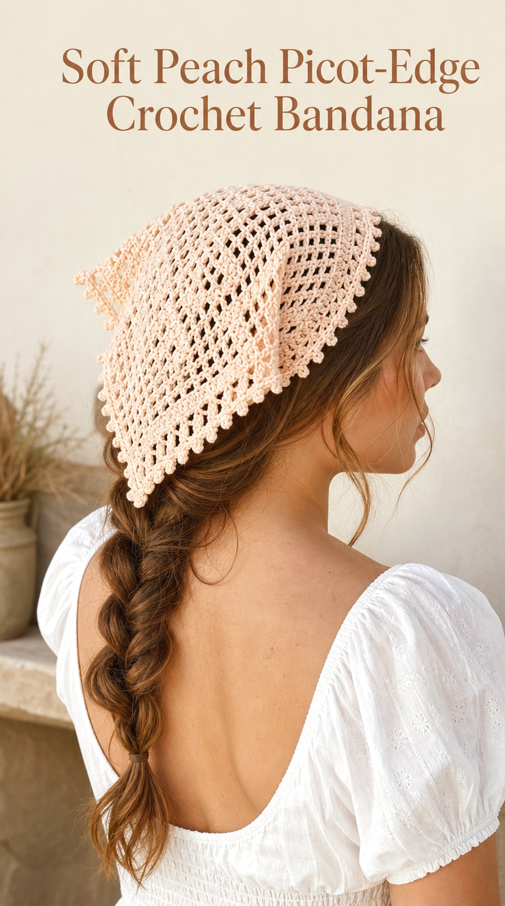 Soft Peach Picot Edge Crochet Bandana