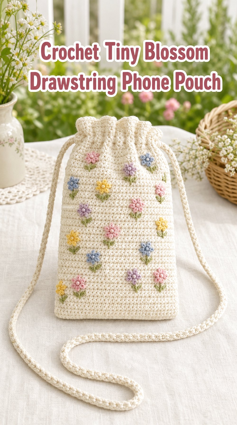 Tiny Blossom Drawstring Phone Pouch